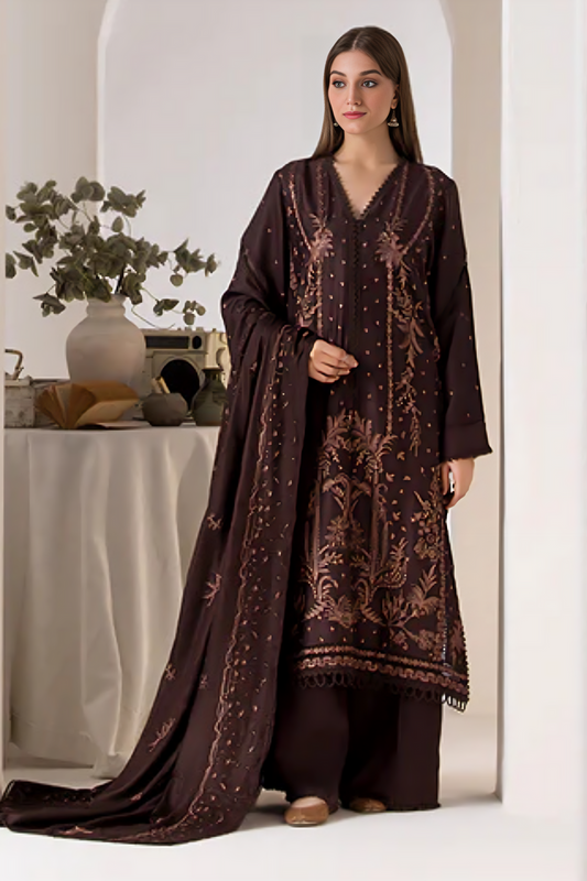 SOBIA NAZIR - 3PC DHANAK EMBROIDERED SHIRT WITH DHANAK EMBROIDERED SHAWL AND TROUSER-PK-5536