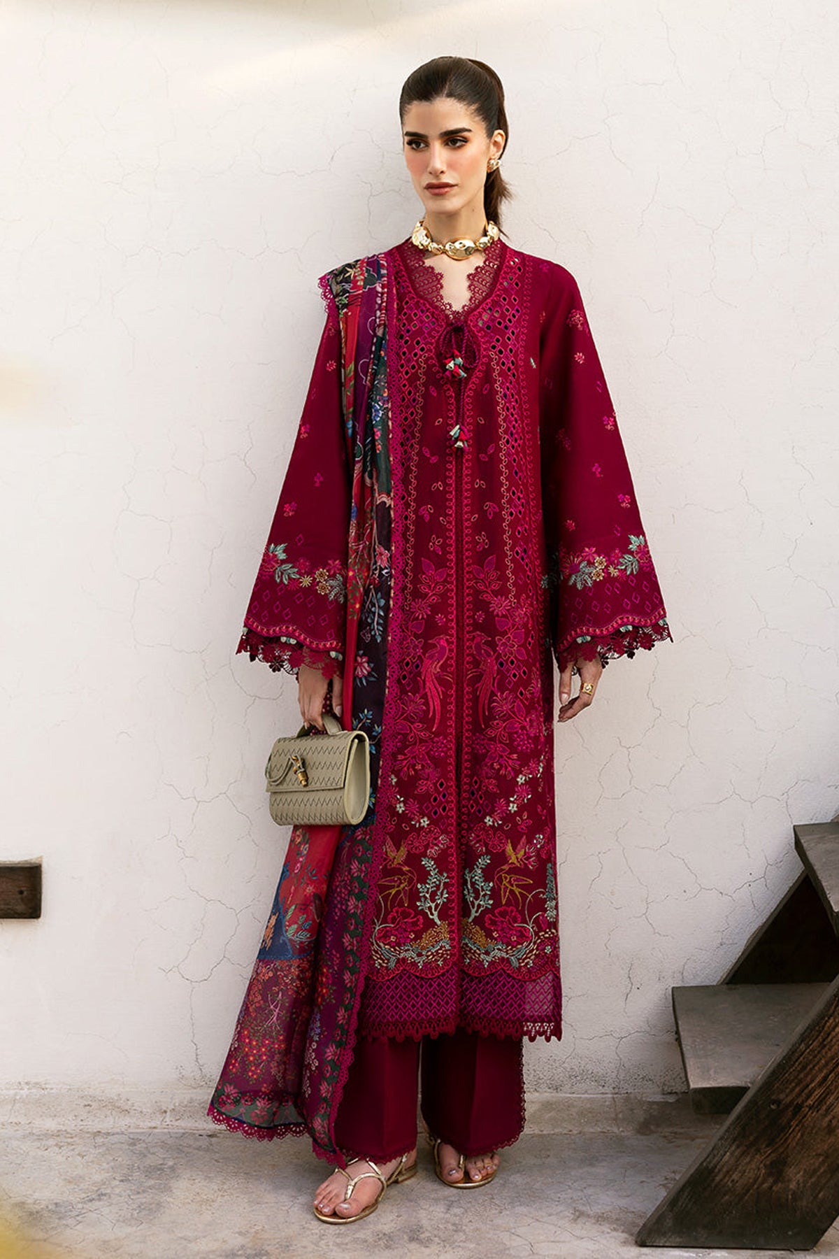 REPUBLIC WOMENSWEAR- UNSTITCHED 3PC DHANAK EMBROIDERED SUIT-BIC-4278