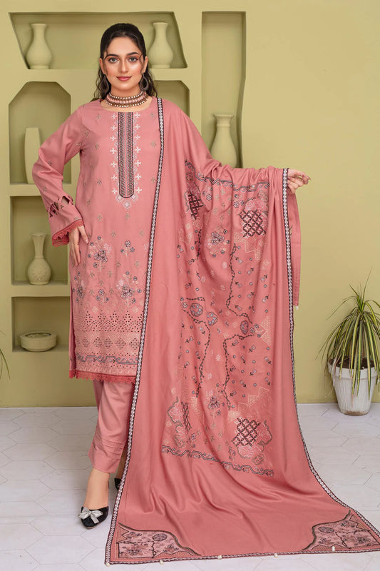 PULK-3PC DHANAK EMBROIDERED SHIRT WITH HEAVY CUTWORK EMBROIDERED DHANAK SHAWL AND TROUSER-PK-5477
