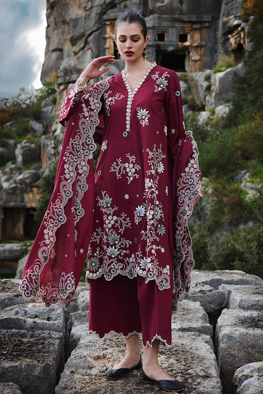 IMAGE-3PC LAWN EMBROIDERED SHIRT WITH MONARK EMBROIDERED DUPATTA AND TROUSER-PK-5625