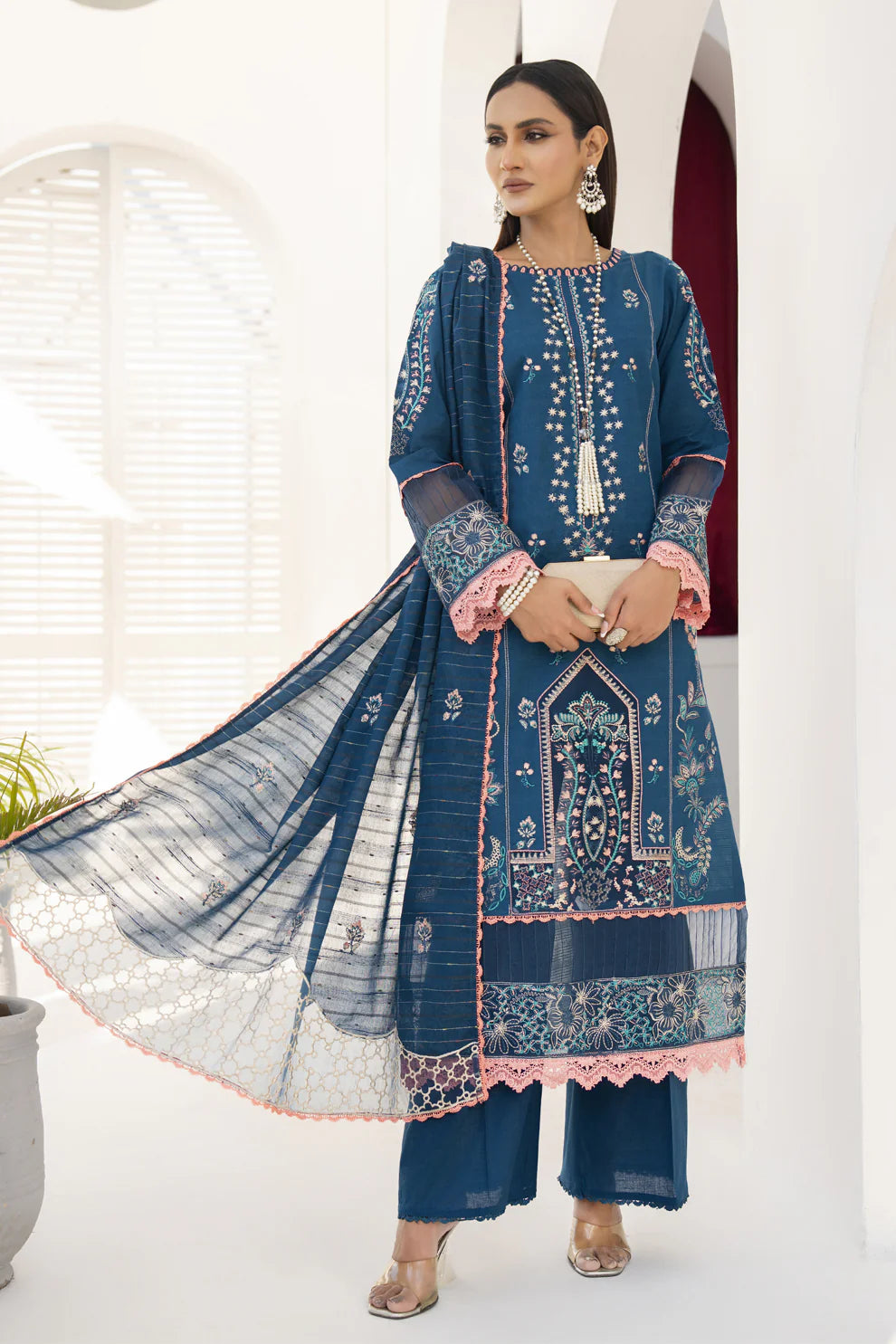 PULK-3PC LAWN EMBROIDERED SHIRT WITH LAWN EMBROIDERED READY TO WEAR DUPATTA-PK-5593