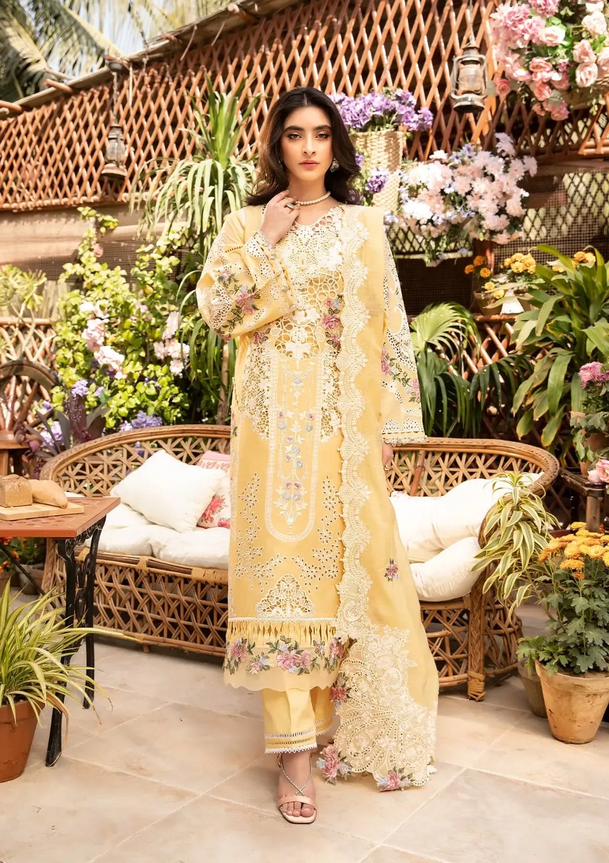 ELAF-UNSTITCHED 3PC LAWN CHIKANKARI EMBROIDERED SUIT-PK-4729