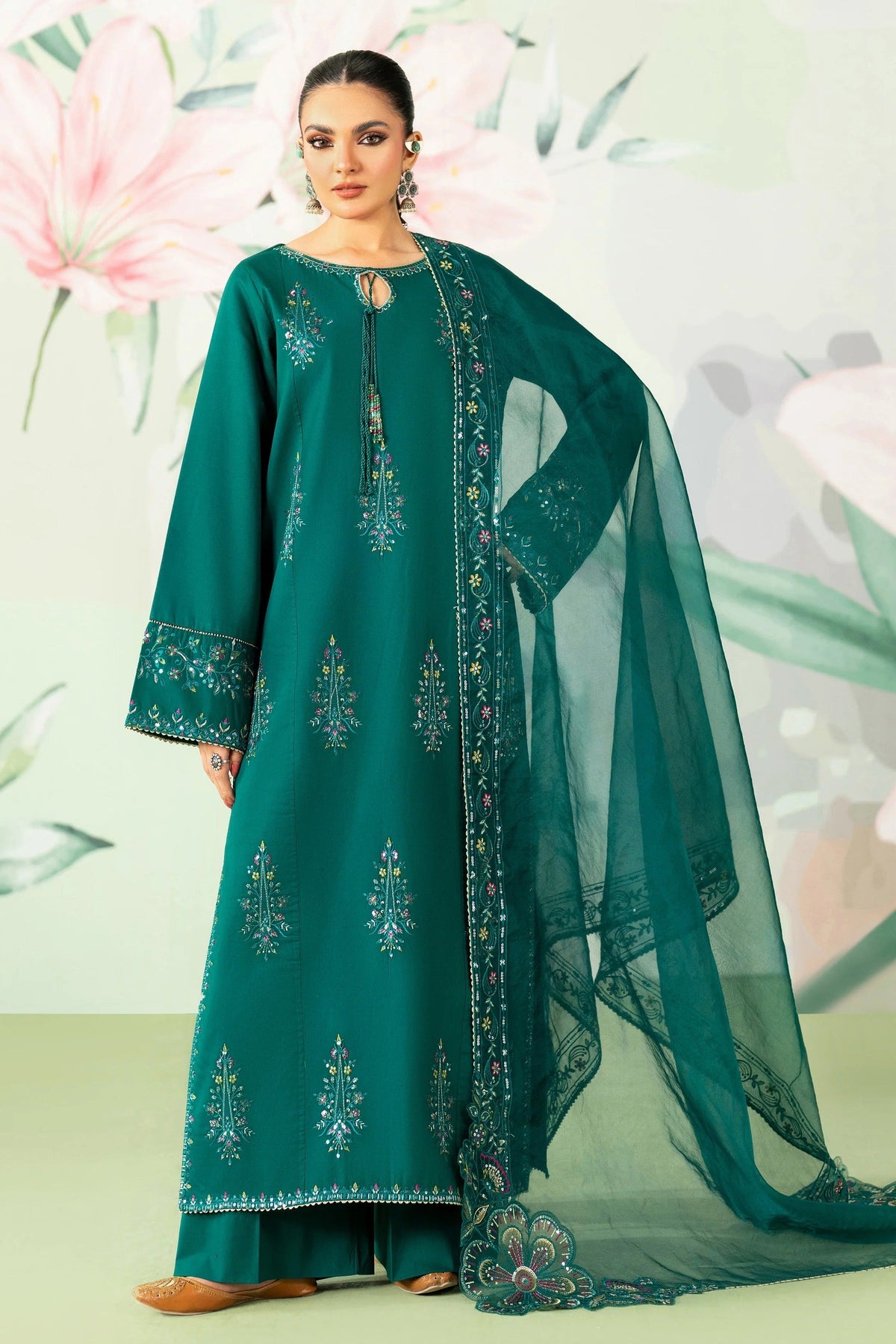 ETHNC-UNSTITCHED 3PC LAWN SEQUIN EMBROIDERED SUIT-PK-4635