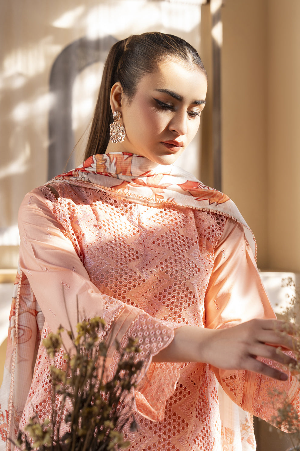 MIRAKHI-3PC LAWN LASERCUT CHIKANKARI EMBROIDERED SHIRT WITH MOARK PRINT DUPATTA-PK-VOL-3