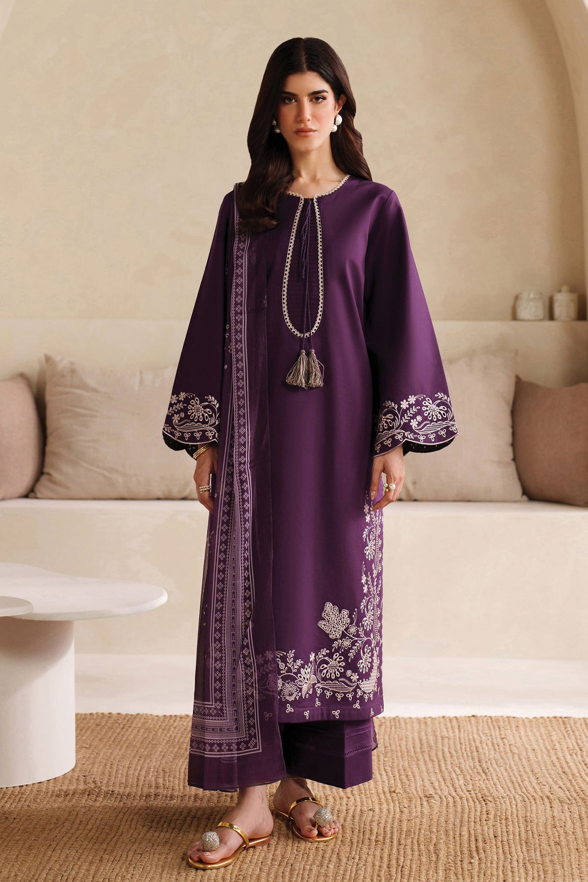 GARNET-UNSTITCHED 3PC DHANAK EMBROIDERED SUIT-PK-4305