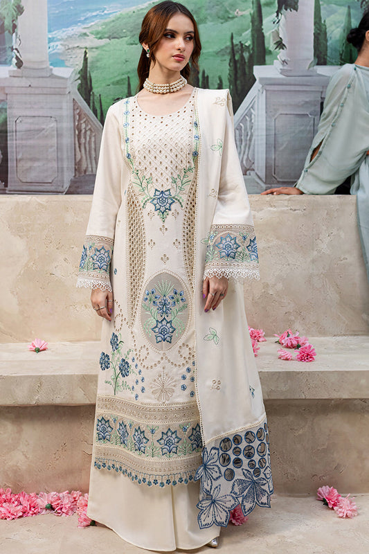 MAHNUR- UNSTITCHED 3PC DHANAK LASER WORK EMBROIDERED SUIT-PK-3650