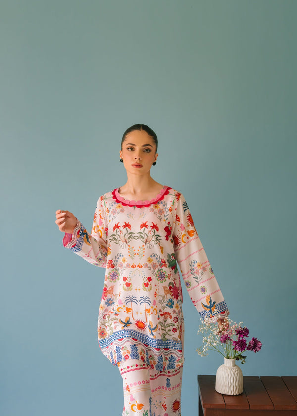 UNSTITCHED-2PC SHAMOZE SILK PRINTED SUIT-PK-2006