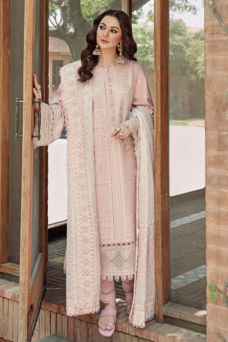 JAZMIN-3PC LAWN CHIKANKARI EMBROIDERED SHIRT WITH MONARK EMBROIDERED DUPATTA AND TROUSER -PK-5631