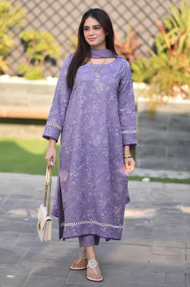 BAREEZE- UNSTITCHED 3PC DHANAK EMBROIDERED SUIT-PK-5756