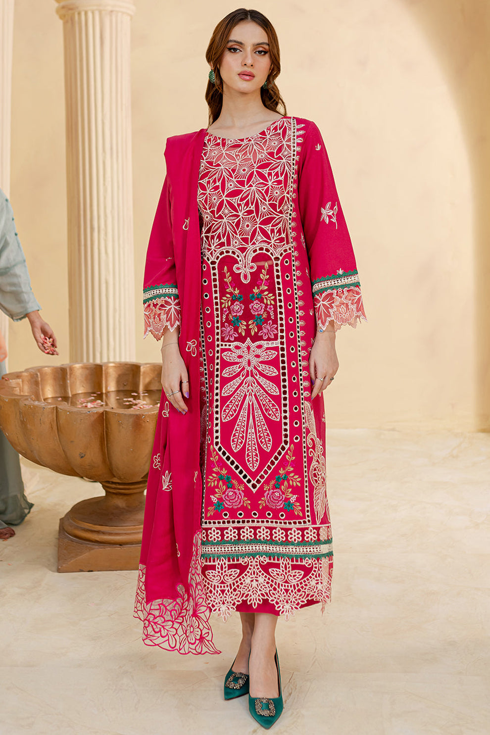 MAHNUR-3PC LAWN LASER EMBROIDERED SHIRT WITH LAWN LASER EMBROIDERED READY TO WEAR DUPATTA-PK-5598