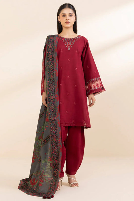 SAPPHIRE-3PC DHANAK EMBROIDERED SHIRT WITH PASHMINA PRINT SHAWL & TROUSER-EP-5315