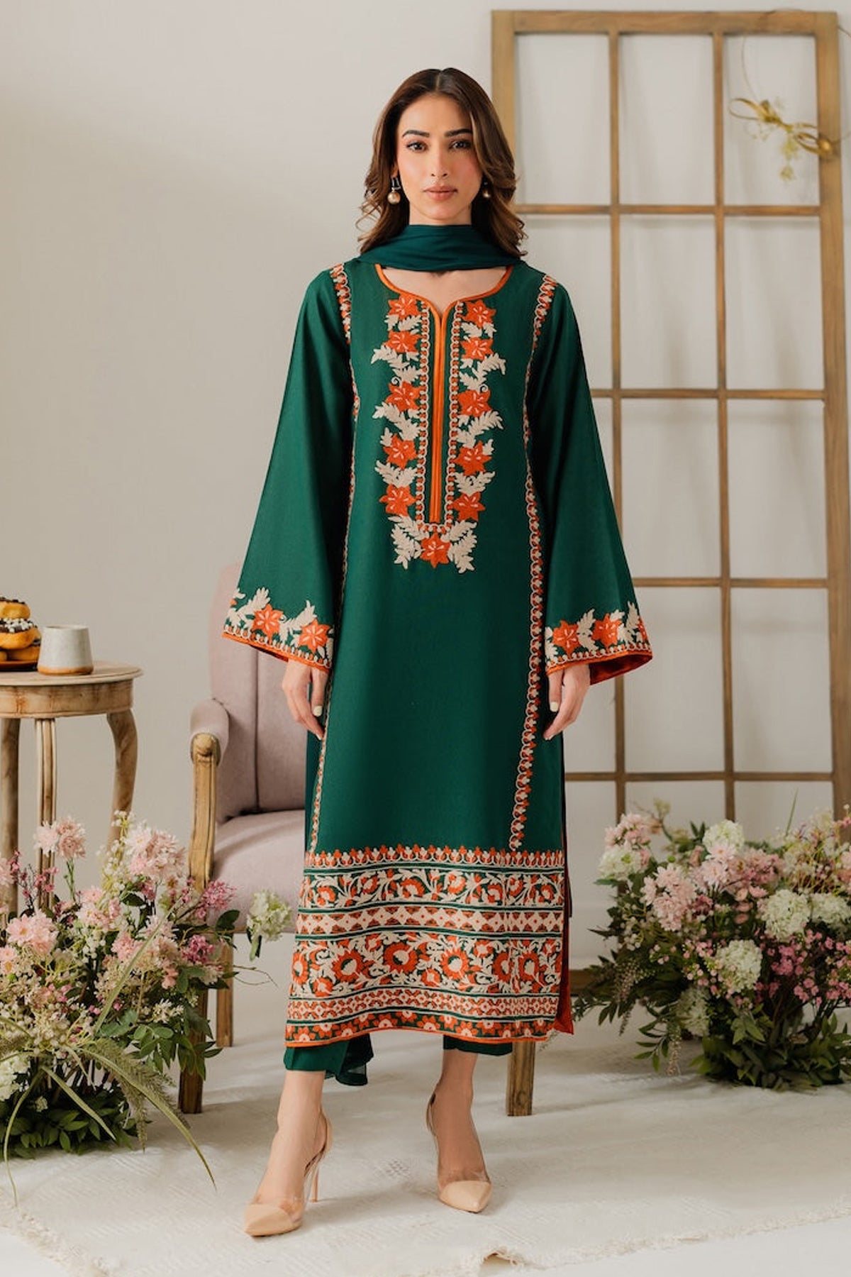 VINTAGE- UNSTITCHED 3PC DHANAK EMBROIDERED SUIT-PK-5785