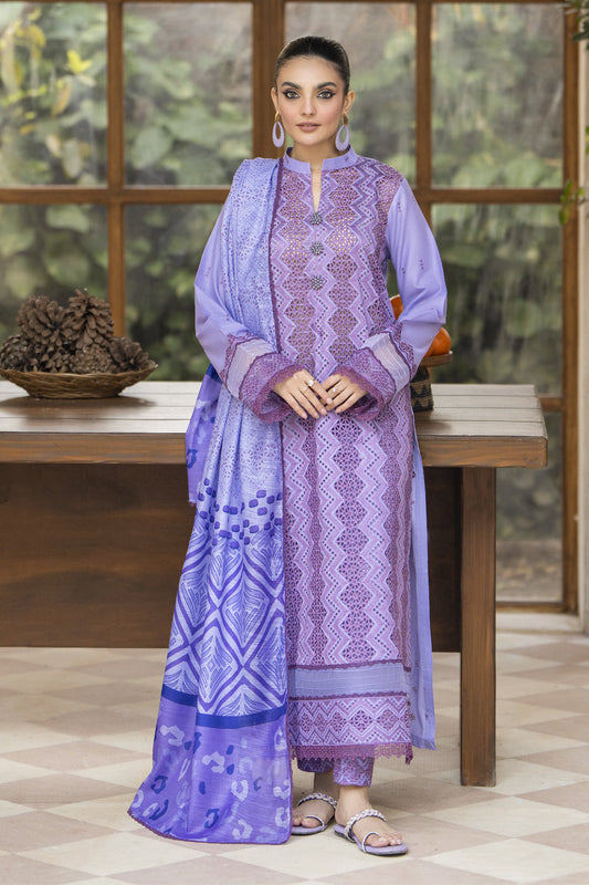 MIRAKHI-3PC LAWN LASERCUT EMBROIDERED SHIRT WITH MOARK PRINT DUPATTA-PK-VOL-1