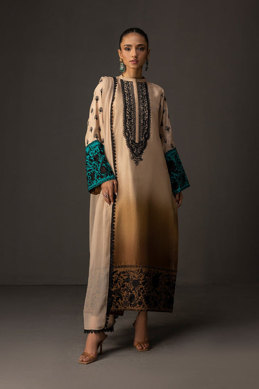 ZAINAB CHOTTANI-UNSTITCHED 3PC SHAMOZ SILK PRINT EMBROIDERED SUIT-PK-1717