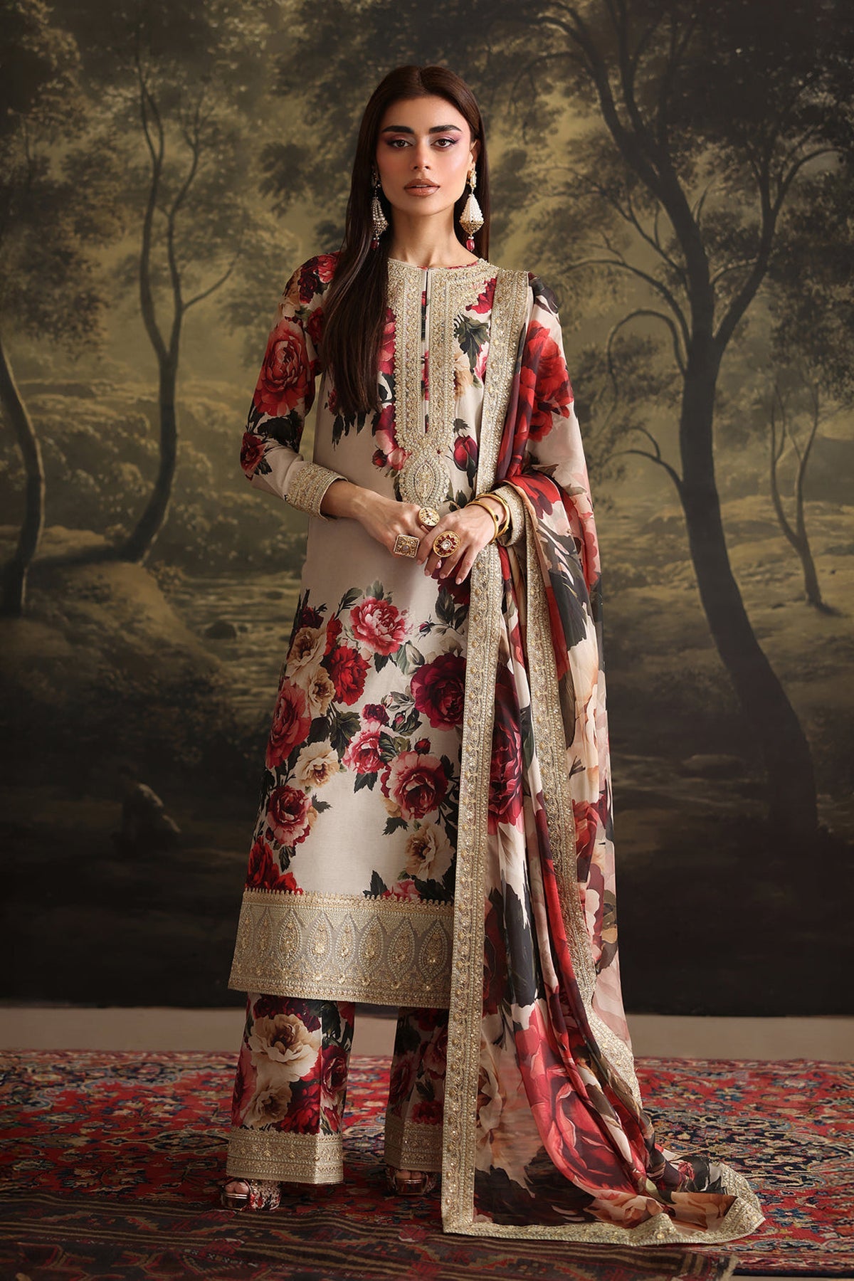 ZAINAB CHOTANI- UNSTITCHED 3PC SHAMOZ SILK PRINT EMBROIDERED SUIT-1706